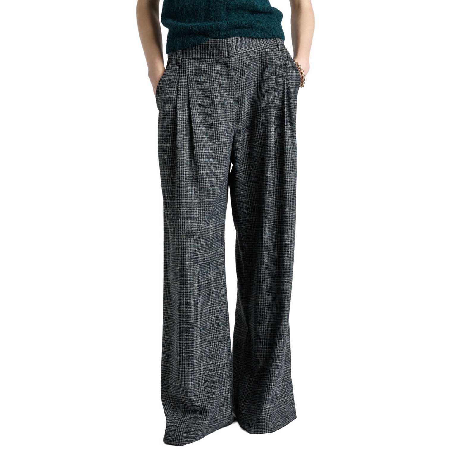 Cue Fine Plaid Pleat Wide Leg Pant